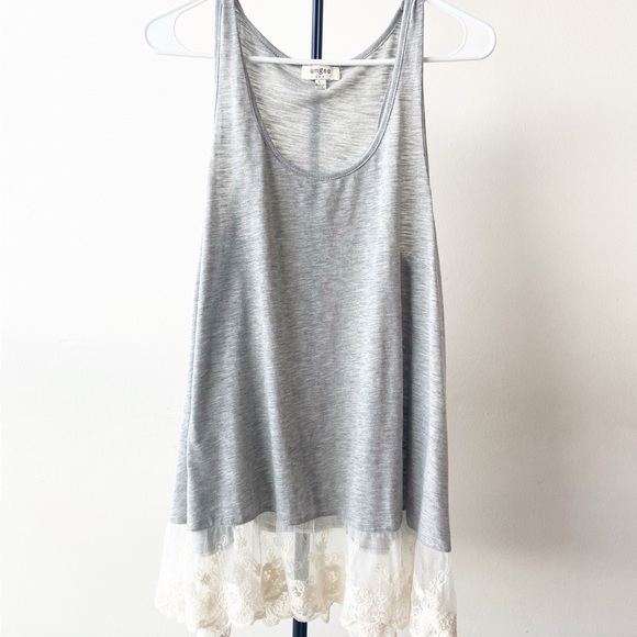 Umgee Tops - Umgee Long Gray Tank with Lace Trim Size L